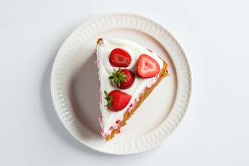 Sticker -  a piece of cake with strawberries on top on a plate.  generative ai