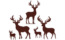 Collection Of Deers And Reindeer Christmas Silhouettes - Isolated On Transparent Background, Png	