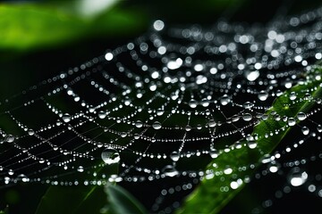 Wall Mural -  a close up of water droplets on a green plant leaf.  generative ai