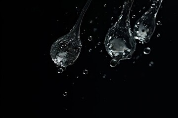 Wall Mural -  three spoons with water droplets on a black background with a black background.  generative ai