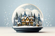 winter wonderland with little town and Christmas tree inside a snow globe , snowing, festive,ai generated