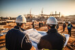 © Veronica - Construction supervision team Civil engineers wearing Safety gear discussion with consultants about detail of building at construction site.ai generated