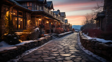 Mountain Ski Resort Chalets - Cabins - Vacation - Holiday - Getaway - Trip - Travel - Cobblestone - Stone 