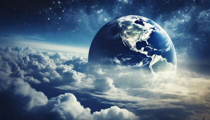 Wall Mural - Cinematic shot of planet earth globe clouds and space background