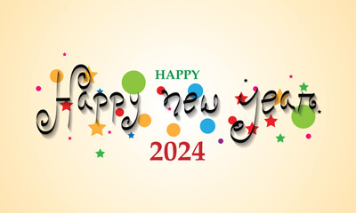 Canvas Print - happy new year abstract hand drawn design. new year 2024 minimalist design coloring dot star with ba