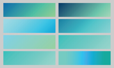 Gradient Color Set blue. Elegant blue color gradient set collection. Vector set of blue metallic gradients. Blue gradient set on black background. Swatches collection