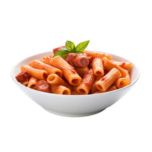 Plate Of Pasta With Sausage And Basil Isolated On White Background, Ai Generated