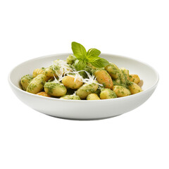 Wall Mural - plate of gnocchi with pesto isolated on white background, ai generated