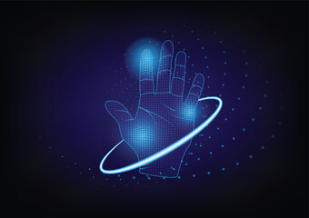 Low poly hand scan cyber security. Personal identification fingerprint handprint ID code. Information data safety access. Internet network futuristic biometrics technology identity verification vector
