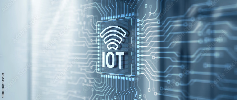 Internet of Things IOT concept. Electric circuits graphic background ...