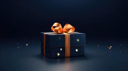 Wall Mural - A blue gift box with gold ribbon and stars