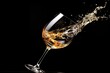 Slow-motion capture of a wine glass shattering on a black background