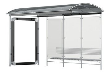 Bus Shelter with advertising panels, bus stop with advertising panel. 3D rendering isolated on transparent background