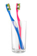 Toothbrushes in glass, 3D rendering isolated on transparent background