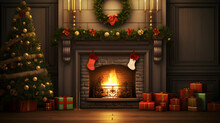 Ireplace Background Fireplace With A Decorated Mantel And Candles On Either Side With Presents And A Wreath On The Wall Behind The Fireplace Room Decorated For Christmas Fireplace Background
