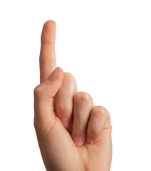index finger pointing up, showing something, isolated on white