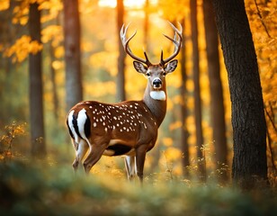Wall Mural - Beautiful deer in the forest. Wildlife scene from nature. Deer in the forest. High quality photo,