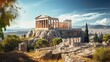 Ancient historical ruins of Athens, old buildings of Greece. Created with Generative Ai technology.