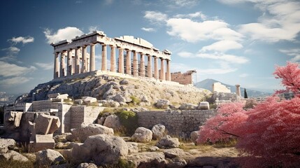 Ancient historical ruins of Athens, old buildings of Greece. Created with Generative Ai technology.