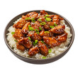 plate of teriyaki chicken with rice isolated on white background, ai generated