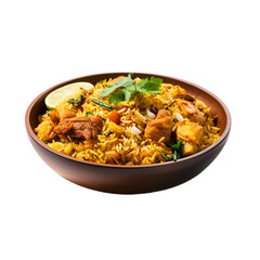 Wall Mural - bowl of biryani isolated on white background, ai generated