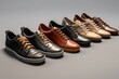 A collection of men's shoes in a variety of colors. 