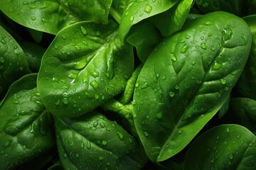 Poster - A close-up view of a bunch of green leaves. This image can be used to depict nature, foliage, environmental concepts, or as a background for various projects.