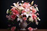 Fototapeta Storczyk - A vase filled with pink and white flowers. Perfect for adding a touch of color to any space.