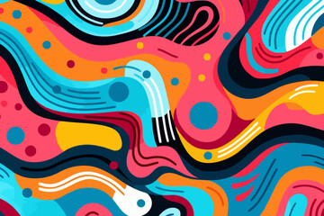 Wall Mural - Futuristic lines and curves quirky doodle pattern, wallpaper, background, cartoon, vector, whimsical Illustration