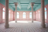 Fototapeta Przestrzenne - Dull vacant room revealing a subtly patterned pastel 3D structure. Generative AI