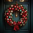 Decorative Christmas wreath on the  house entrance door