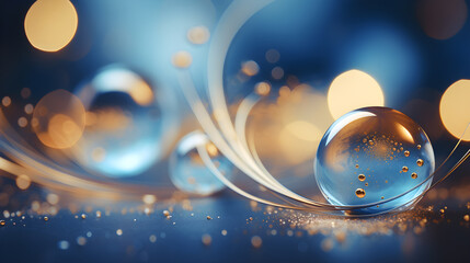 blue background with glass balls with gold - Generative Ai