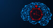 Speed of thinking, a stopwatch in the brain. Polygonal design of interconnected lines and points. Blue background.