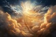 A ladder ascending into heavenly clouds illuminated by radiant light. Generative AI
