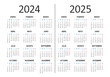 Spanish calendar 2024 2025 years. Week starts on Monday. Vector illustration
