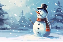 An Illustration Of A Snowman For A Christmas Banner, Background, Or Card