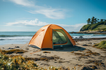 Wall Mural - Tent on the sand beach at day summer vacation.