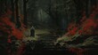 Mysterious fantasy forest with old man finding the right path
