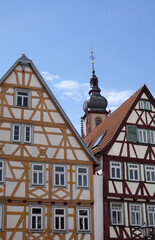 Poster - Fachwerkhaesuer und Kirche in Tauberbischofsheim