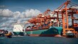 © nomanmiazi - Big Ship Working At Port Large Container Ship Loading And Discharging Container Cargo Container Port Terminal Operations AI Generative