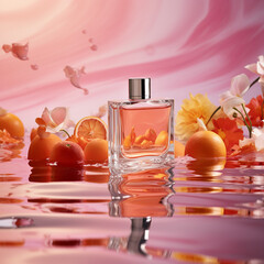 bottle of perfume with a flowers and orange created with Generative Ai