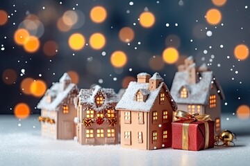 Poster - Ginger bread houses, Christmas lights in background