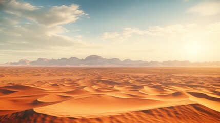 Wall Mural - Capture of desert landscape with rolling dunes under a scorching sun from above. generative ai