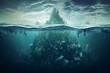 Iceberg underwater, artwork, global warming. Generative AI