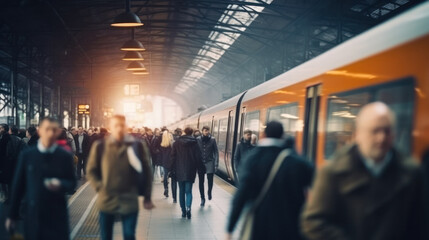 Crowds of people waiting at the train station