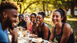 © ThisDesign - group of runners enjoying a post-race meal in a park generative ai