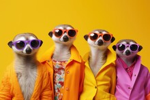 Creative Animal Concept. Meerkat In A Group