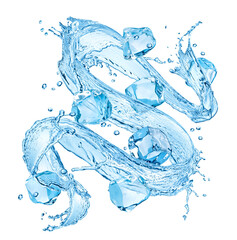 Wall Mural - water splash with ice cubes isolated on white background