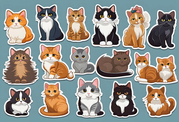  Stickers with small breed cats for children, Very cute, vector graphics