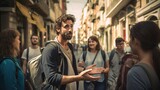 Fototapeta Tęcza - A guide shows tourists around the city. Ai generative